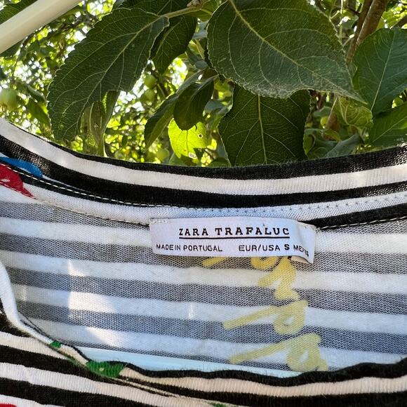 Zara, striped graphic crop top, printed words design, small - Picture 3 of 4